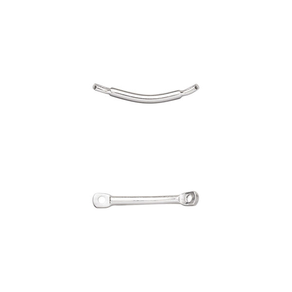 Link, silver-plated brass, 11x2mm curved flat end bar. Sold per pkg of 100. image number 0