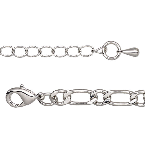 Chain, imitation rhodium-plated brass, 5mm long and short flat oval, 16 inches with 2-inch extender chain and lobster claw clasp. Sold individually. image number 0