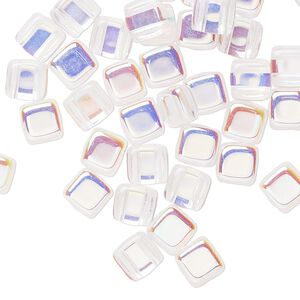 Bead, Preciosa, Czech pressed glass, transparent clear AB, 6x6mm flat square with (2) 0.7mm holes. Sold per pkg of 40.