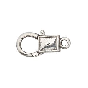 Clasp, lobster claw, antique silver-plated "pewter" (zinc-based alloy), 22x12.5mm with double-sided smooth rectangle design. Sold per pkg of 8.