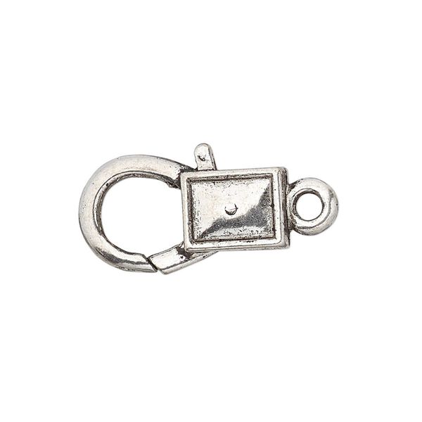 Clasp, lobster claw, antique silver-plated "pewter" (zinc-based alloy), 22x12.5mm with double-sided smooth rectangle design. Sold per pkg of 8. image number 0