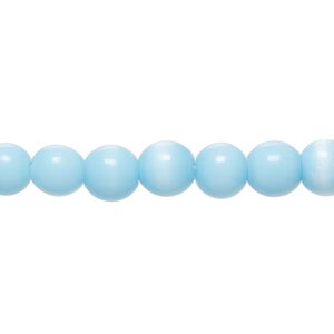 Bead, cat's eye glass (fiber optic glass), sky blue, 6-8mm irregular round. Sold per 14-inch strand, approximately 65 beads.