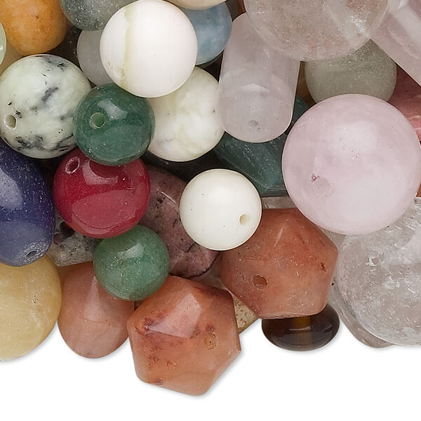 Multi-gemstone / glass 1pkg1, mixed shape bead B- grade, 1 lb mix 4-40mm image number 0