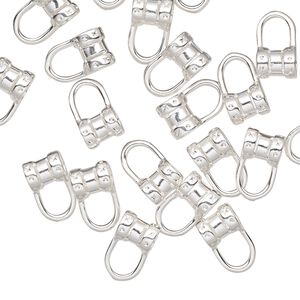 Crimp, silver-plated brass, 10x6mm tube with loop, 2.7mm inside diameter. Sold per pkg of 20.