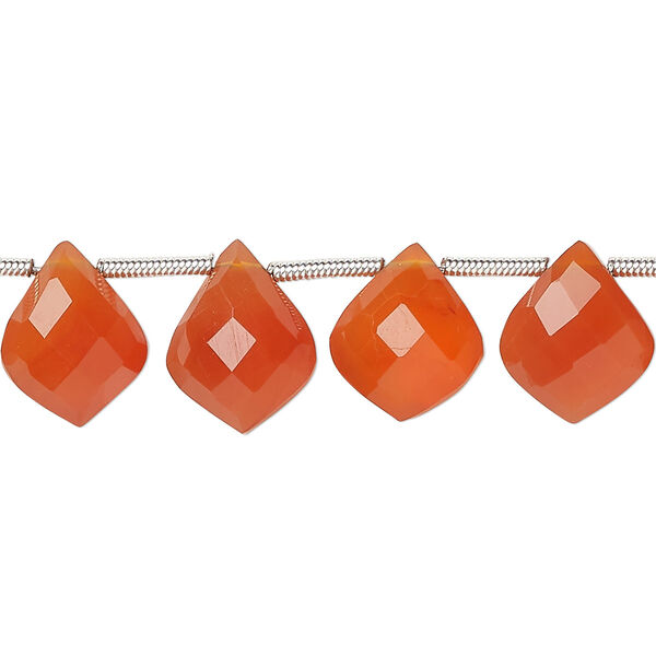 Bead, carnelian (dyed/heated), hand-cut 11x10mm side-drilled faceted puffed kite, B grade, Mohs hardness 6-1/2 to 7. Sold per pkg of 18. image number 0