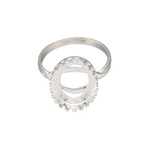 Ring, sterling silver, 17x13.5mm oval with 16x12mm oval cabochon bezel setting, size 9. Sold individually.