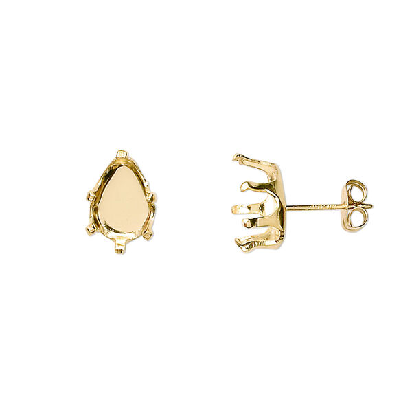 Earstud, Snap-Tite®, 14Kt gold-filled, 10x7mm 6-prong pear setting. Sold per pair. image number 0