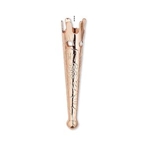 Bolo tip, copper-plated steel, 33x7mm with flower design. Sold per pkg of 10.