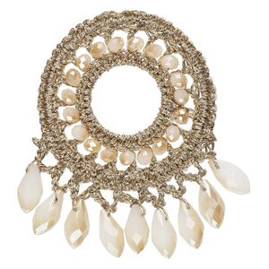 Focal, glass / nylon / steel, gold, 58x56mm-64x62mm open round with fringe. Sold individually.