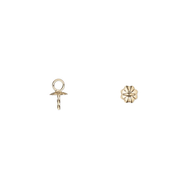 Cup, 14Kt gold-filled, 4mm fluted flower cup with 4mm twisted peg, fits 4-6mm beads. Sold individually. image number 0