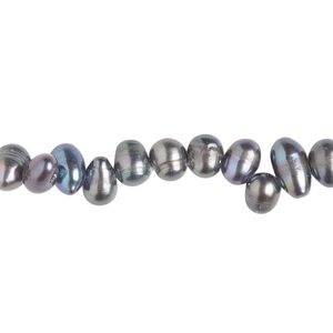 Pearl, cultured freshwater (dyed), peacock, 6x5mm-8x6mm top-drilled rice with 0.4mm hole, C grade, Mohs hardness 2-1/2 to 4. Sold per 15-inch strand.