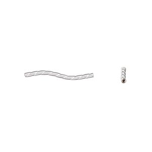 Bead, sterling silver, 20x1mm S-shape tube with twisted rope design. Sold per pkg of 10.