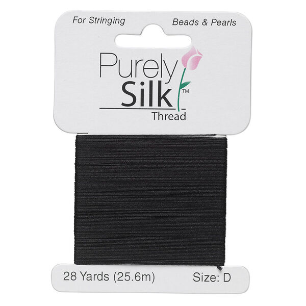 Thread, Purely Silk™, black, size D. Sold per 28-yard card. image number 0