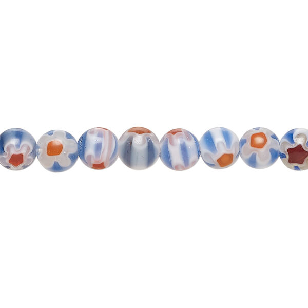 Bead, millefiori glass 1pkg1, translucent light denim blue and white, 6mm round, 15 inches. image number 0