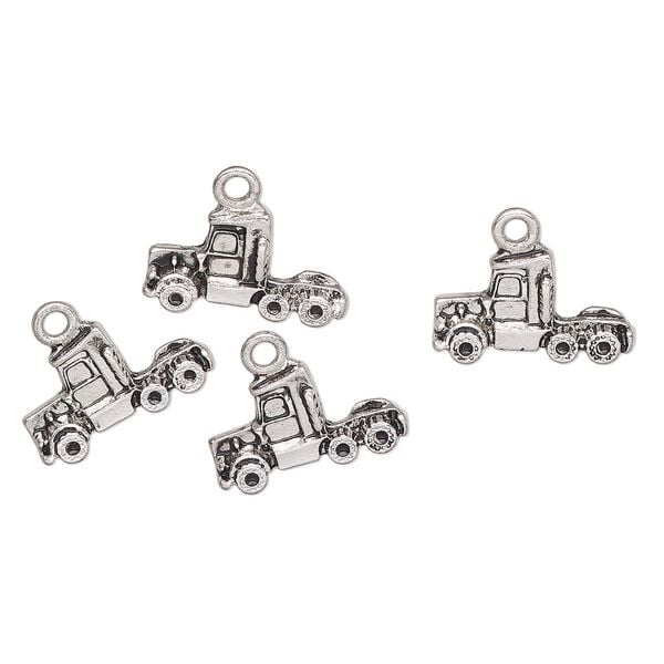Charm, antique silver-finished "pewter" (zinc-based alloy), 18x11mm semi-truck. Sold per pkg of 4. image number 0
