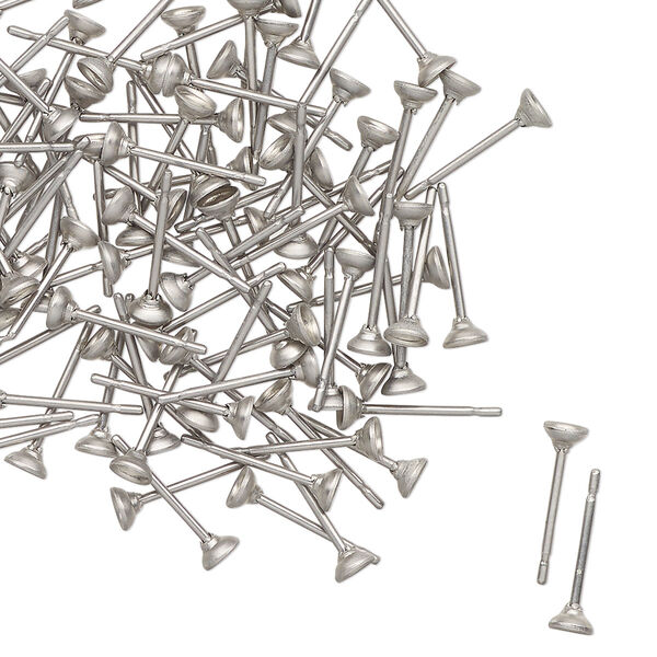 Earstud, imitation rhodium-finished steel, 4mm glue-in cup with 3mm chaton setting. Sold per pkg of 50 pairs. image number 0