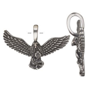 Pendant, antiqued pewter (tin-based alloy), 58x39mm single-sided eagle with snake. Sold individually.