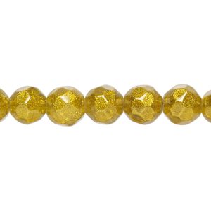Bead, glass, opaque gold, 8mm faceted round. Sold per 8-inch strand, approximately 25 beads.