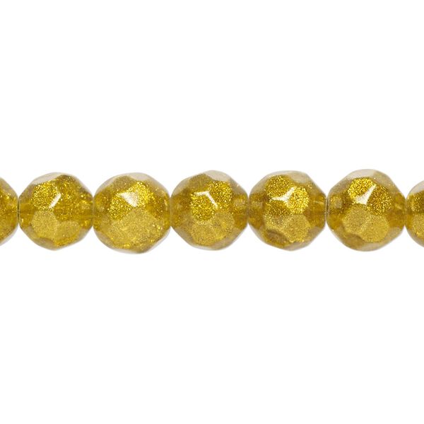 Bead, glass, opaque gold, 8mm faceted round. Sold per 8-inch strand, approximately 25 beads. image number 0