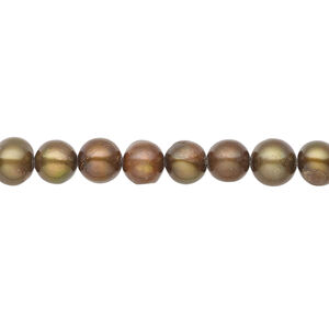 Freshwater pearl 1pkg1, semi-round, 14 inch iris gold 6-7mm cultured
