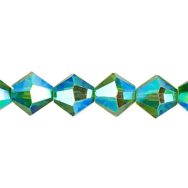 Bead 1pk translucent green AB, Celestial Crystal® 10mm bicone 8 inch image number 0
