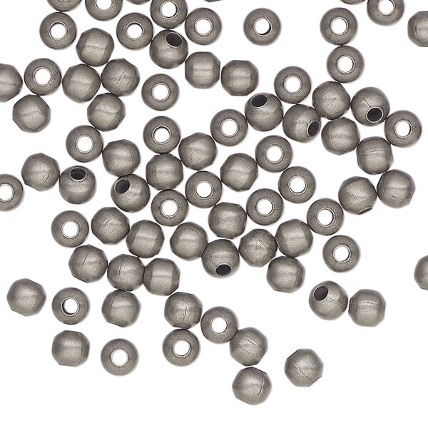 Bead, antique silver-plated steel, 4mm round. Sold per pkg of 100. image number 0