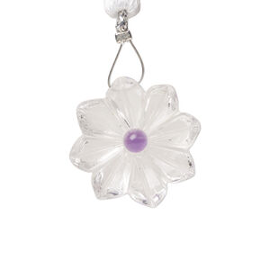 Quartz crystal / amethyst 1pkg1, top-drilled hand-cut 1sided carved flower bead natural, 22mm