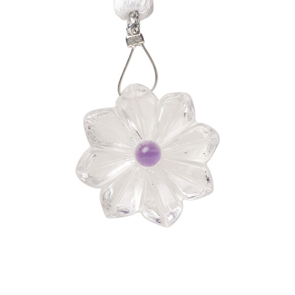 Quartz crystal / amethyst 1pkg1, top-drilled hand-cut 1sided carved flower bead natural, 22mm image number 0