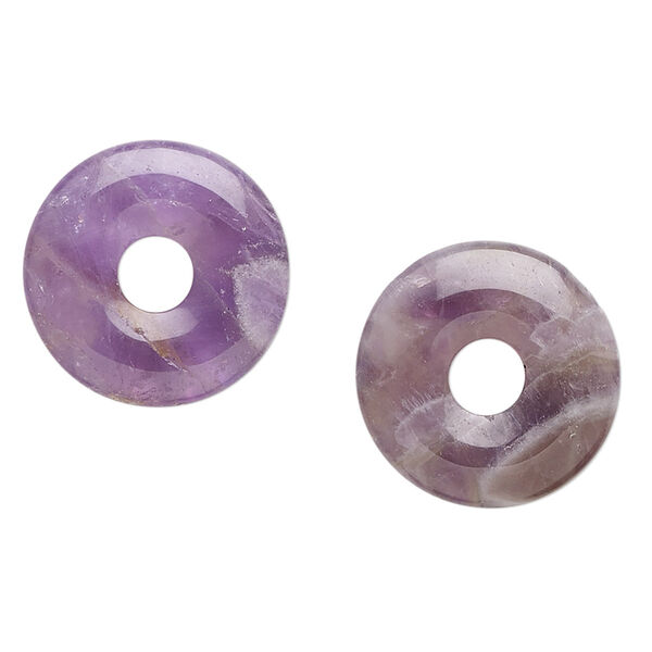 Component, amethyst (natural), light to medium, 15mm round donut, C grade, Mohs hardness 7. Sold per pkg of 2. image number 0