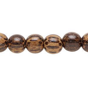 Bead 1pkg1, patikan palm wood, light and dark brown, 10mm hand-cut round, 15.5-16 inch.