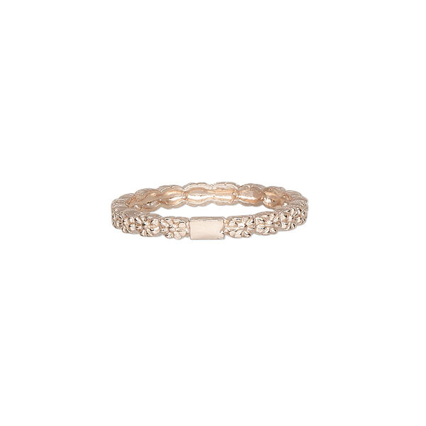 Ring, Create Compliments®, rose gold-plated sterling silver, clear, 1.5mm wide flower, size 7. Sold individually. image number 0