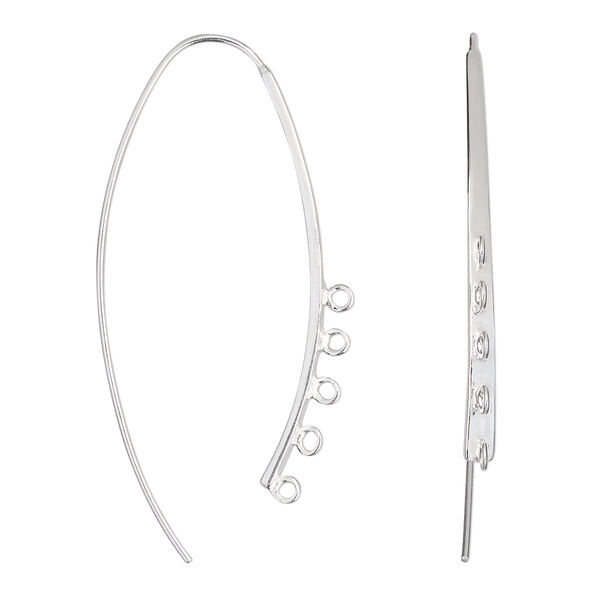 Ear wire, sterling silver, 44mm marquise with 5 closed loops, 20 gauge. Sold per pair. image number 0