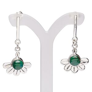 Earring, chrysocolla (stabilized) and sterling silver, 40mm with post, 20 gauge. Sold per pair.