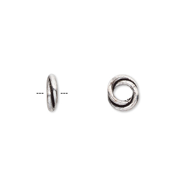 Bead, antique silver-plated white brass, 9x2mm rondelle with double rings. Sold per pkg of 10. image number 0