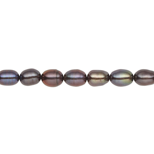 Pearl, cultured freshwater (dyed), dark peacock, 5-6mm rice, C grade, Mohs hardness 2-1/2 to 4. Sold per 16-inch strand. image number 0