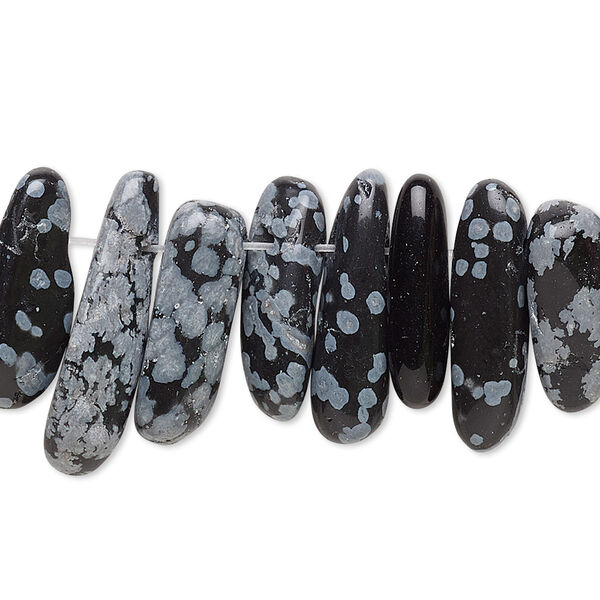 Bead, snowflake obsidian (natural), extra-large top-drilled Hawaiian chip, Mohs hardness 5 to 5-1/2. Sold per 15-1/2" to 16" strand. image number 0