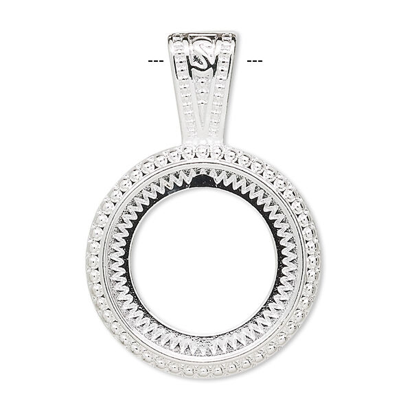 Pendant, silver-plated "pewter" (zinc-based alloy), 37x25mm round with rope design and 20mm round setting. Sold per pkg of 4. image number 0