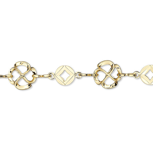Chain, gold-plated brass, 8.5mm flower with 6mm round. Sold per pkg of 5 feet. image number 0