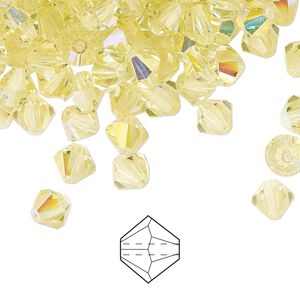Bead 144pk jonquil AB, Preciosa Czech crystal 6mm bicone