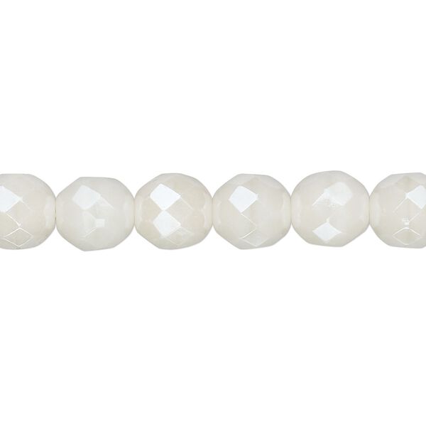 Bead, Czech fire-polished glass, light ivory luster, 8mm faceted round. Sold per 15-1/2" to 16" strand, approximately 50 beads. image number 0