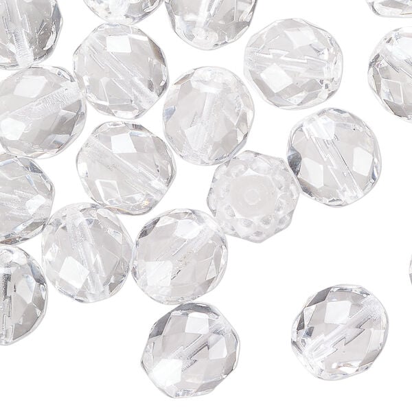 Bead 1pkg600 Czech fire-polished glass, clear, 10mm faceted round. 1/2 mass. image number 0