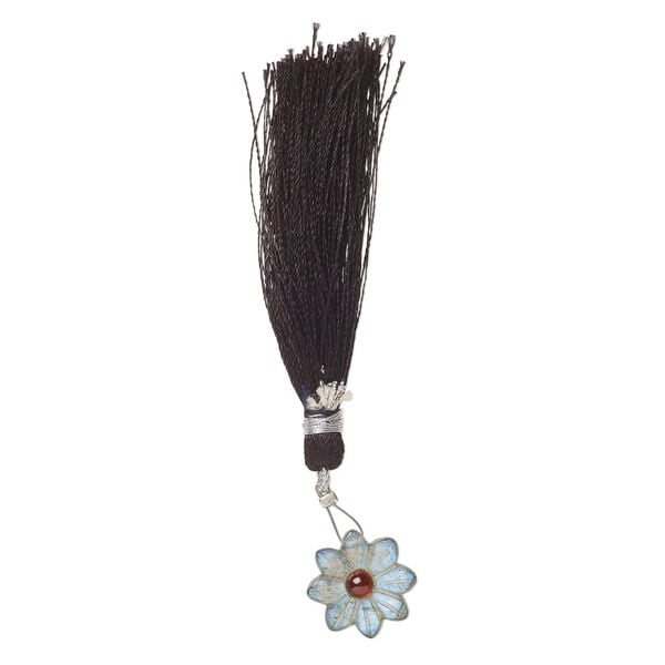 Labradorite / garnet 1pkg1, top-drilled hand-cut 1sided carved flower bead natural, 16mm image number 2