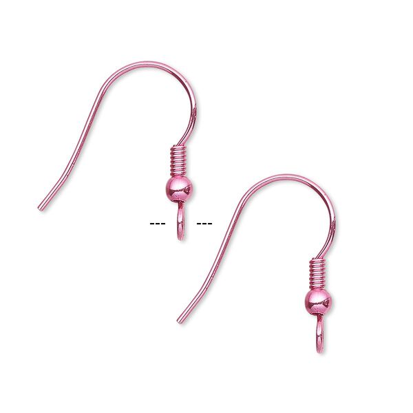 Ear wire, electro-coated brass, pink, 19mm fishhook with 3mm ball and 4mm coil with open loop, 21 gauge. Sold per pkg of 5 pairs. image number 0