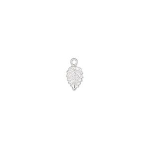 Charm, sterling silver, 7.5x5mm single-sided flat leaf. Sold individually.