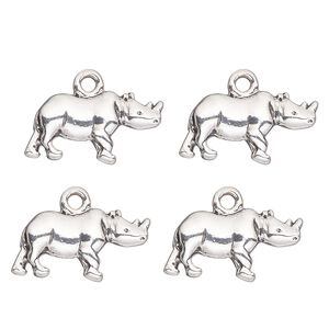 Charm, antique silver-finished "pewter" (zinc-based alloy) , 18x10mm single-sided rhinoceros. Sold per pkg of 4.
