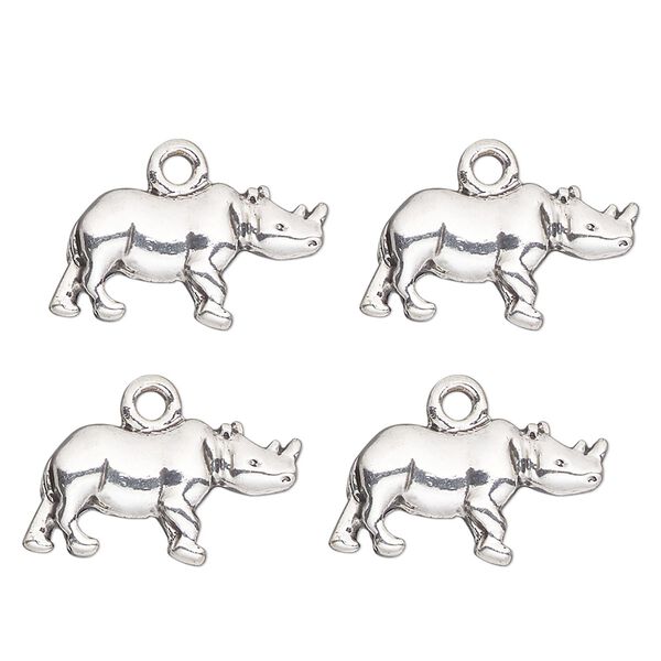 Charm, antique silver-finished "pewter" (zinc-based alloy) , 18x10mm single-sided rhinoceros. Sold per pkg of 4. image number 0