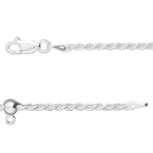 Chain 1pkg1 sterling silver French rope & ball, 2mm diamond-cut / 5mm / lobster claw clasp, 16 inch