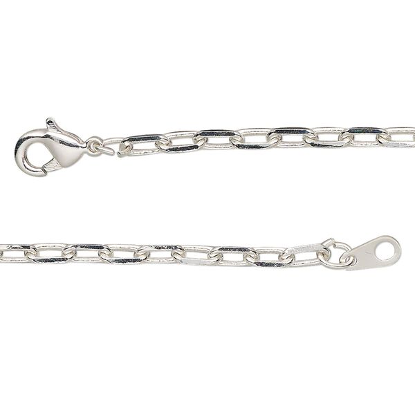 Chain, silver-plated brass, 3mm paperclip, 20 inches with lobster claw clasp. Sold individually. image number 0