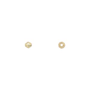 Bead, gold-plated brass, 3mm corrugated double cone. Sold per pkg of 100.