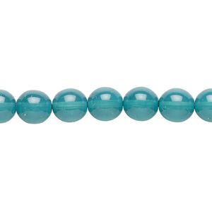 Bead, Czech dipped décor glass druk, teal, 8mm round. Sold per 15-1/2" to 16" strand.
